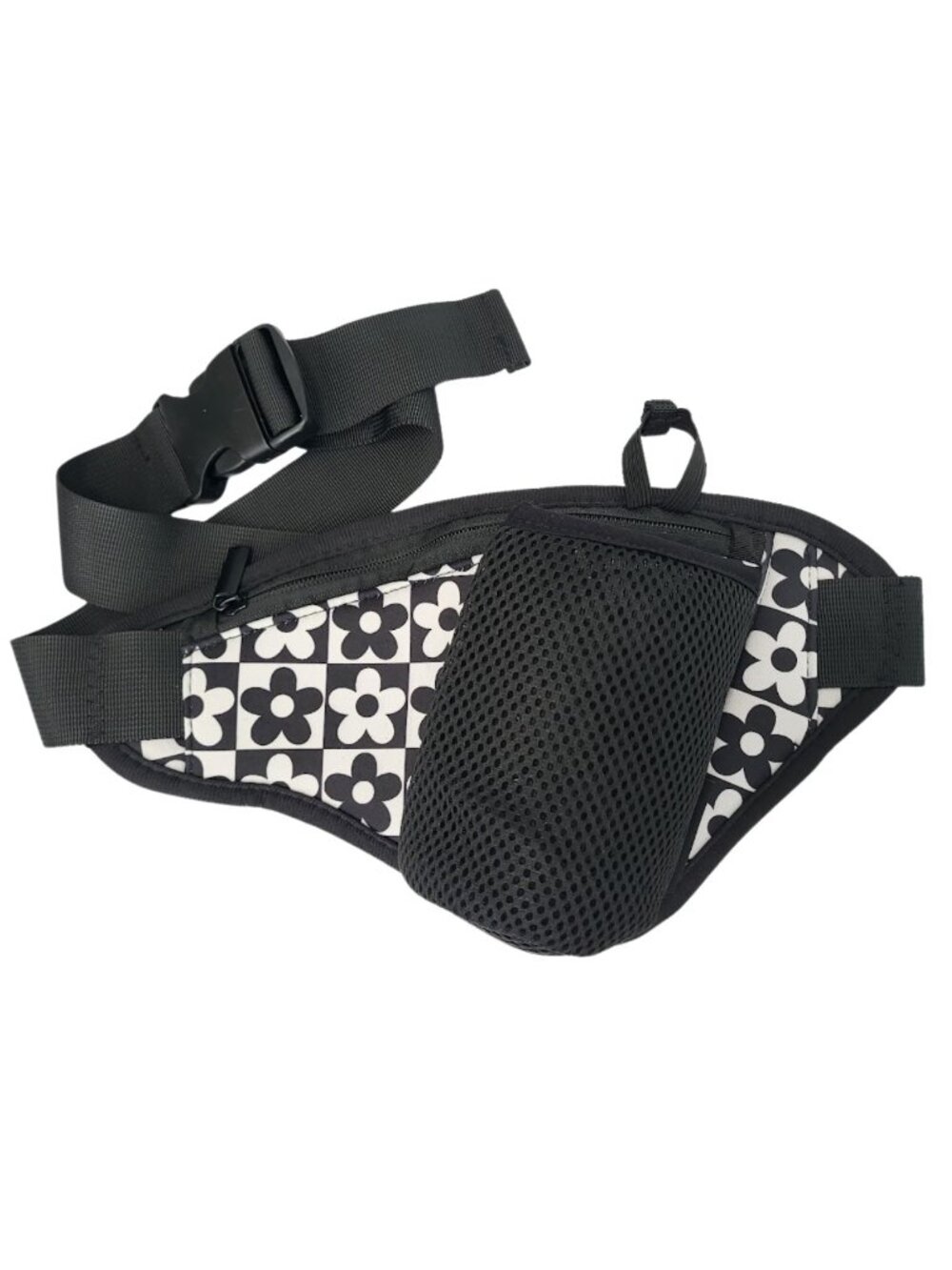 MYTAGALONGS Black & White Floral Water Bottle Holder Crossbody Belt Bag 11.5x6.5